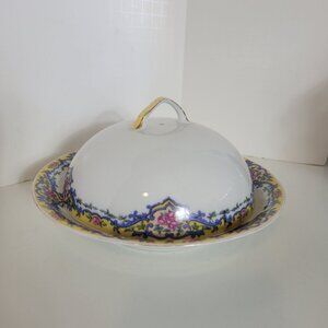Vintage Victoria Czechoslovakia Multicolor Porcelain China 3 Piece Cheese Dome S